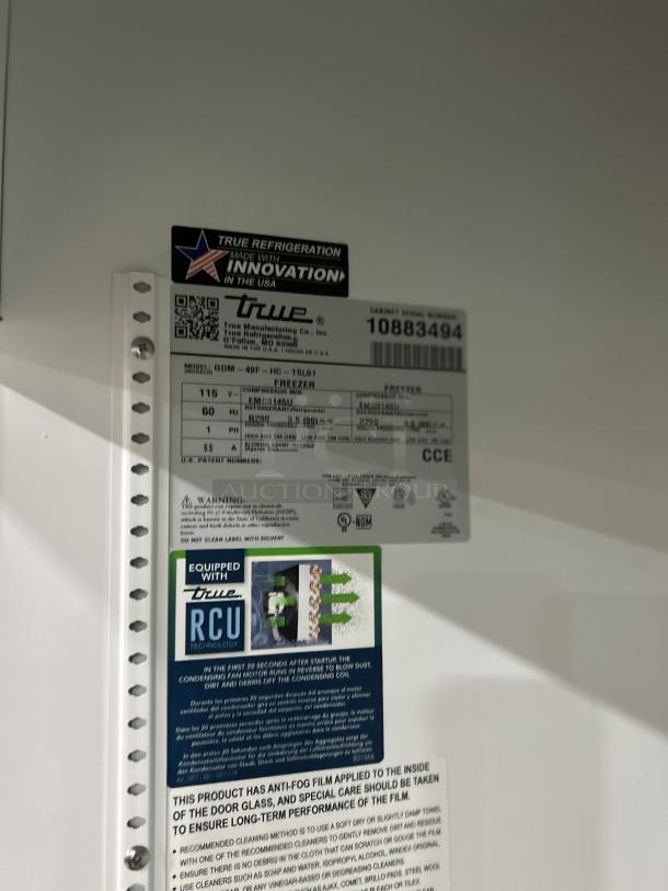 NEW! True Commercial Black Powder Coated Double Glass Swing Door Reach In Merchandiser Freezer! Energy Star Certified! With Poly Coated Wire Racks! Model: GDM-49F-HC~TS01 SN: 10883494! 115V 1 Phase! - Image 5 of 5