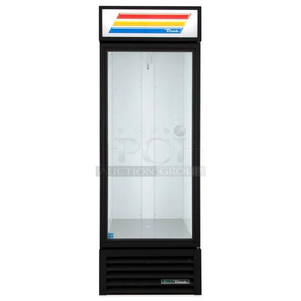 NEW! Scratch-N-Dent! True Commercial Black Powder Coated Single Glass Swing Door reach In Merchandiser Refrigerator! Energy Star Certified! With Poly Coated Wire Racks! Model: GDM-23-HC~TS01 SN: 10985209! 115V 1 Phase! - Image 1 of 7