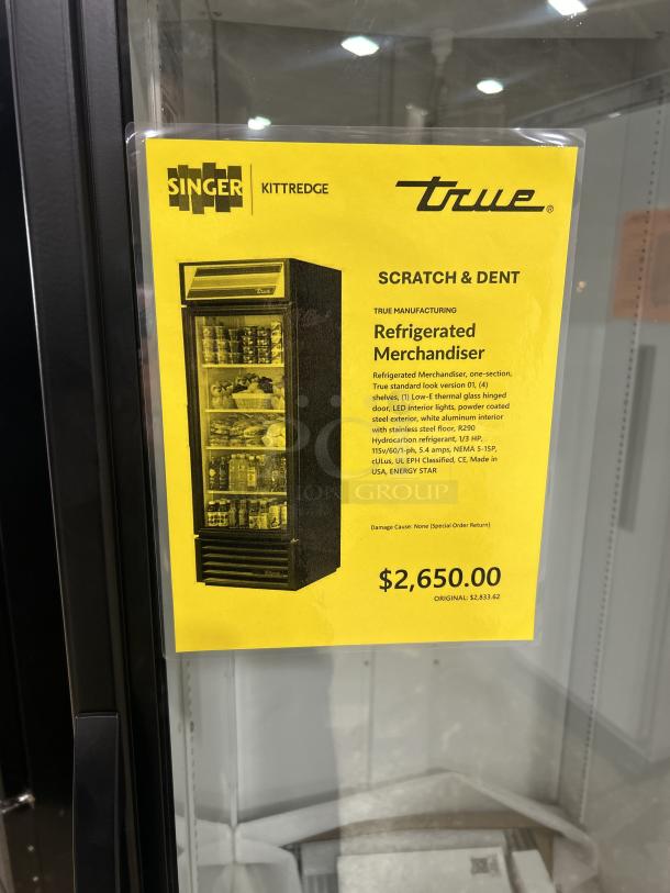 NEW! Scratch-N-Dent! True Commercial Black Powder Coated Single Glass Swing Door reach In Merchandiser Refrigerator! Energy Star Certified! With Poly Coated Wire Racks! Model: GDM-23-HC~TS01 SN: 10985209! 115V 1 Phase! - Image 7 of 7
