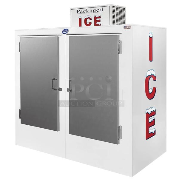 NEW! Scratch-N-Dent! Leer Commercial White Powder Coated 73" Outdoor Packaged Ice Merchandiser Freezer! With Double Lockable Durapon Steel Doors!  Model: L075UASP SN: 230621974! 115V! - Image 1 of 8