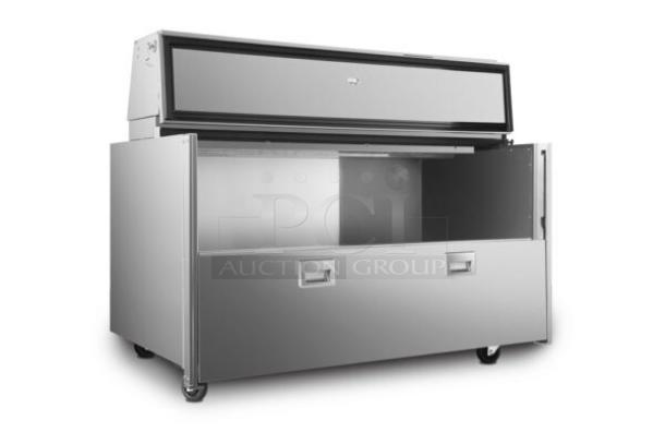 NEW! Scratch-N-Dent! Atosa! 2023 Late Model! Commercial Stainless Steel Electric Powered 16 Crate Forced-Air Single Sided Milk Cooler! With Sliding Door! With Dunnage Racks & Floor Drain! Model: AMC-5801 SN: AMC-5801AUS1C00023061000C40005! 115V 1 Phase! On Casters! - Image 1 of 8
