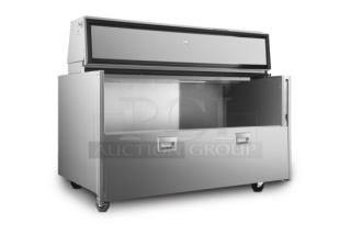 NEW! Scratch-N-Dent! Atosa! 2023 Late Model! Commercial Stainless Steel Electric Powered 16 Crate Forced-Air Single Sided Milk Cooler! With Sliding Door! With Dunnage Racks & Floor Drain! Model: AMC-5801 SN: AMC-5801AUS1C00023061000C40005! 115V 1 Phase! On Casters!