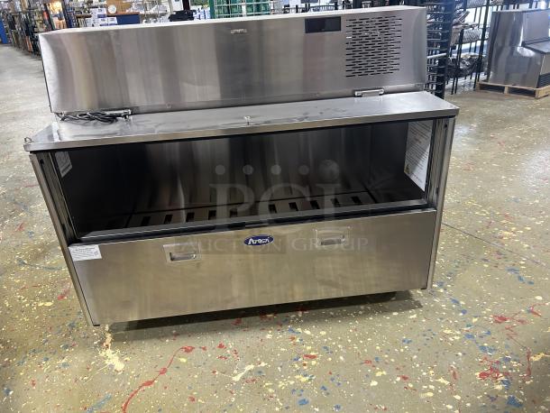 NEW! Scratch-N-Dent! Atosa! 2023 Late Model! Commercial Stainless Steel Electric Powered 16 Crate Forced-Air Single Sided Milk Cooler! With Sliding Door! With Dunnage Racks & Floor Drain! Model: AMC-5801 SN: AMC-5801AUS1C00023061000C40005! 115V 1 Phase! On Casters! - Image 6 of 8
