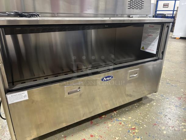 NEW! Scratch-N-Dent! Atosa! 2023 Late Model! Commercial Stainless Steel Electric Powered 16 Crate Forced-Air Single Sided Milk Cooler! With Sliding Door! With Dunnage Racks & Floor Drain! Model: AMC-5801 SN: AMC-5801AUS1C00023061000C40005! 115V 1 Phase! On Casters! - Image 7 of 8