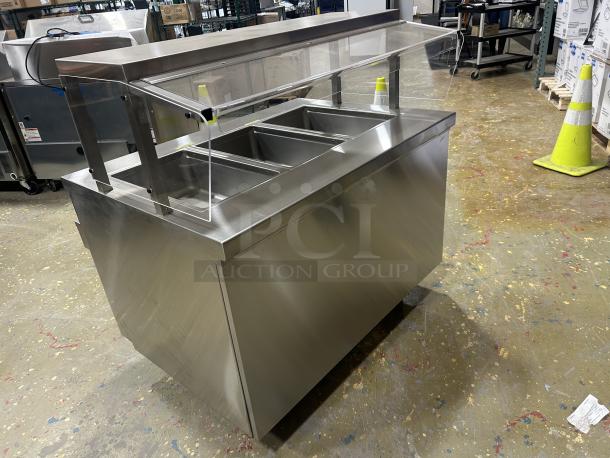 NEW! Delfield Custom Buffet Style Commercial Stainless Steel Electric Powered 48" Triple Well Hot Food Steam Table! With Pan Rail & Individual Controls! With Single Service Flip-Up Sneeze Guard! With Enclosed Base! Model: F14EI348 SN: 2306820101523! 208-230V 1 Phase! On Legs! - Image 2 of 4