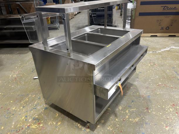 NEW! Delfield Custom Buffet Style Commercial Stainless Steel Electric Powered 48" Triple Well Hot Food Steam Table! With Pan Rail & Individual Controls! With Single Service Flip-Up Sneeze Guard! With Enclosed Base! Model: F14EI348 SN: 2306820101523! 208-230V 1 Phase! On Legs! - Image 3 of 4