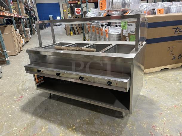NEW! Delfield Custom Buffet Style Commercial Stainless Steel Electric Powered 60" 4-Well Hot Food Steam Table! With Pan Rail & Individual Controls! With Single Service Flip-Up Sneeze Guard! With Enclosed Base! Model: F14EI460 SN: 2306820101524! 208-230V 1 Phase! On Legs! - Image 2 of 3