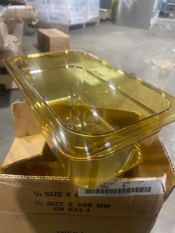 BRAND NEW! Cambro Commercial Amber 1/4 Size 4" Deep High-Heat Food Pans! 6/Case! Model: 44HP150! ALL ONE MONEY! - Image 2 of 5