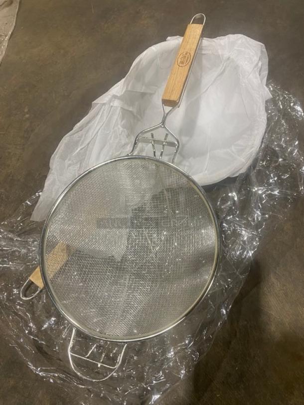 BRAND NEW! Tablecraft Commercial Heavy-Duty 8.75" Round Reinforced Double Mesh Tin Strainer! With Wooden Handle! Model: 1021! 2X Your Bid! - Image 3 of 4
