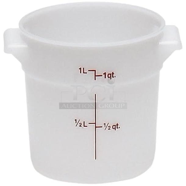 BRAND NEW! Cambro Commercial White Polycarbonate 1 Qt. Round Food Storage Containers! With Handles! 12/Case! Model: RFS1148! ALL ONE MONEY! - Image 1 of 7