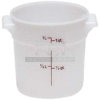 BRAND NEW! Cambro Commercial White Polycarbonate 1 Qt. Round Food Storage Containers! With Handles! 12/Case! Model: RFS1148! ALL ONE MONEY!