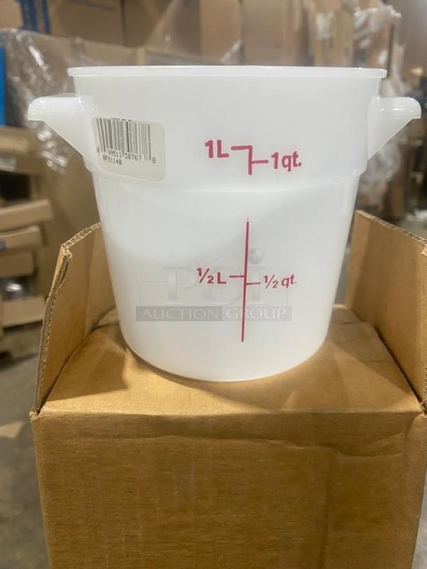 BRAND NEW! Cambro Commercial White Polycarbonate 1 Qt. Round Food Storage Containers! With Handles! 12/Case! Model: RFS1148! ALL ONE MONEY! - Image 2 of 7