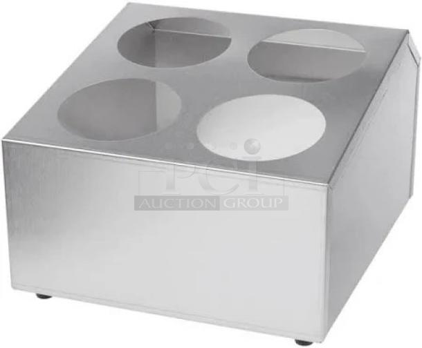 BRAND NEW! Update International Commercial Stainless Steel Countertop 4-Hole Flatware Cylinder Holder! With Rolled Edges! Model: FCH-4! - Image 1 of 5