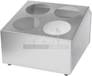 BRAND NEW! Update International Commercial Stainless Steel Countertop 4-Hole Flatware Cylinder Holder! With Rolled Edges! Model: FCH-4!