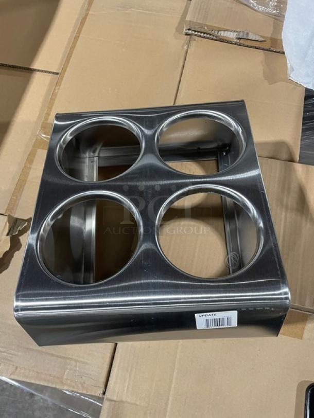 BRAND NEW! Update International Commercial Stainless Steel Countertop 4-Hole Flatware Cylinder Holder! With Rolled Edges! Model: FCH-4! - Image 2 of 5