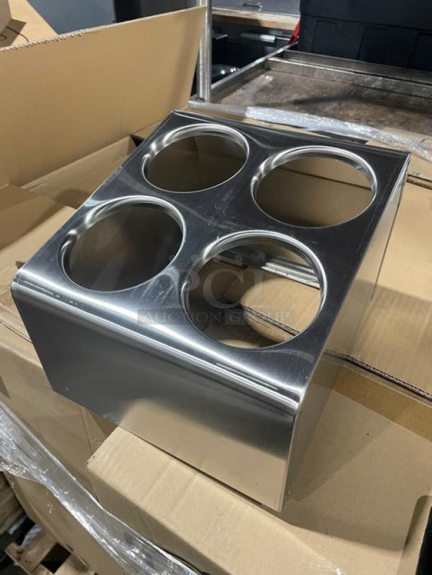 BRAND NEW! Update International Commercial Stainless Steel Countertop 4-Hole Flatware Cylinder Holder! With Rolled Edges! Model: FCH-4! - Image 3 of 5