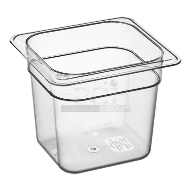 BRAND NEW! Cambro Camwear Series Commercial Clear Polycarbonate 1/6 Size 6" Deep Food Pans! 6 Per Case! Model: 66CWTRI135! ALL ONE MONEY! - Image 1 of 4