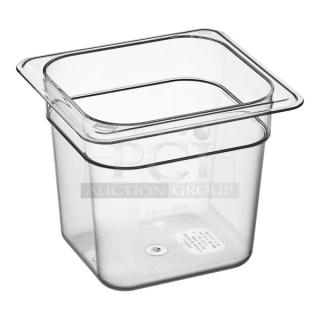 BRAND NEW! Cambro Camwear Series Commercial Clear Polycarbonate 1/6 Size 6" Deep Food Pans! 6 Per Case! Model: 66CWTRI135! ALL ONE MONEY!