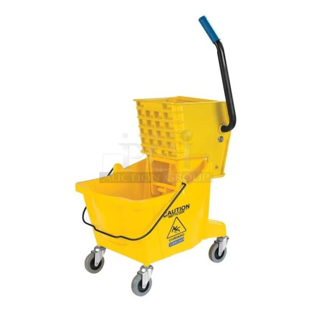 BRAND NEW! Carlisle Commercial Yellow Heavy Duty 26 Qt. Mop Bucket! With Side Press Wringer! Model: 3690804! On Casters! - Image 1 of 4