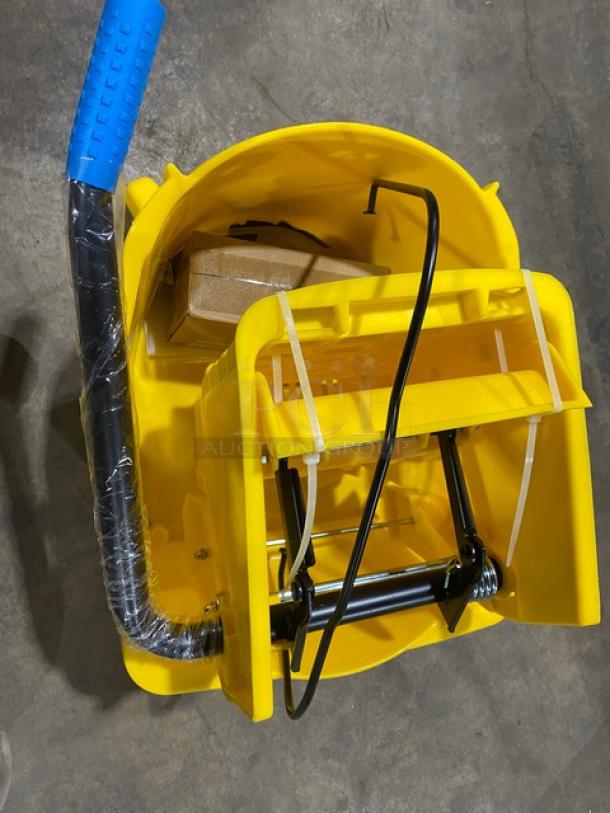 BRAND NEW! Carlisle Commercial Yellow Heavy Duty 26 Qt. Mop Bucket! With Side Press Wringer! Model: 3690804! On Casters! - Image 3 of 4