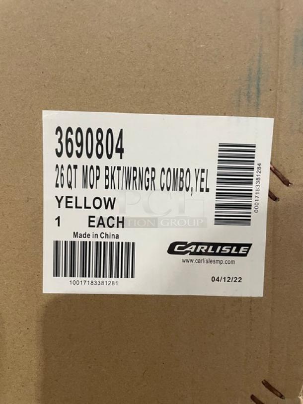 BRAND NEW! Carlisle Commercial Yellow Heavy Duty 26 Qt. Mop Bucket! With Side Press Wringer! Model: 3690804! On Casters! - Image 4 of 4