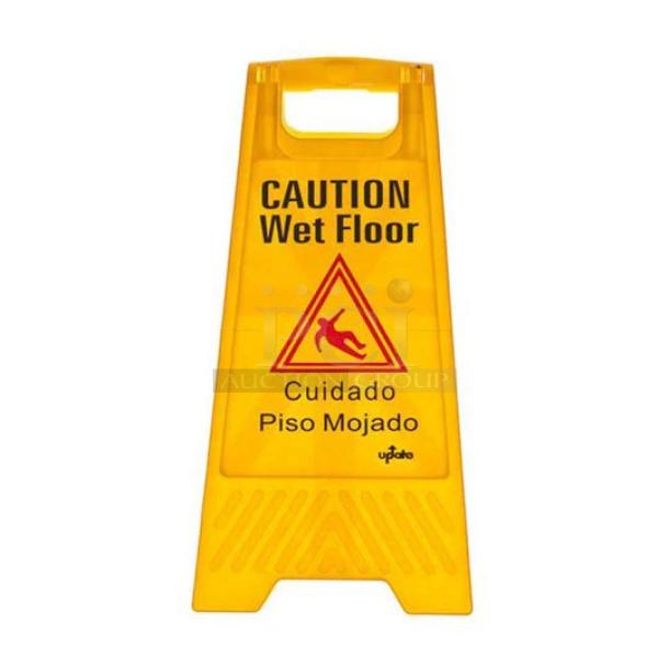 BRAND NEW! Update International Commercial Yellow Fold-Out Style 24" Caution/Wet Floor Signs! Model: WFS-25! 10X Your Bid! - Image 1 of 4