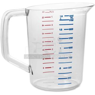 BRAND NEW! Rubbermaid Commercial Clear Polycarbonate Break-Resistant 2 Qt. Bouncer Measuring Cup! Model: FG321700CLR! 5X Your Bid!