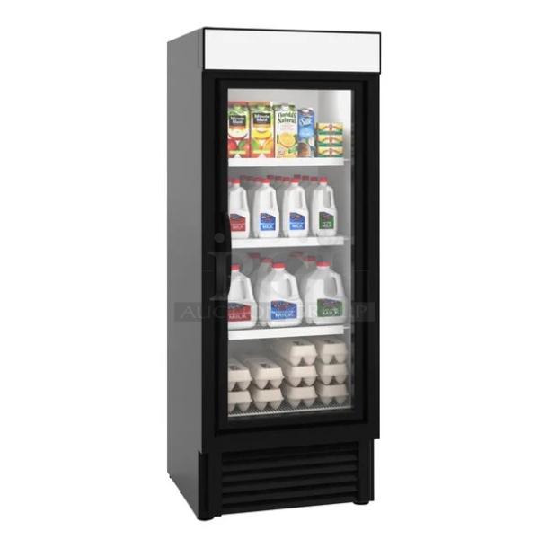 BRAND NEW! Hussmann MicroSC Series Commercial Black Single Glass Swing Door Reach In Heavy Duty Merchandiser Refrigerator! With Poly Coated Wire Racks! Model: VRM1B! 120V 1 Phase! With Manufacture Warranty! - Image 1 of 1
