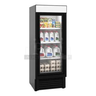 BRAND NEW! Hussmann MicroSC Series Commercial Black Single Glass Swing Door Reach In Heavy Duty Merchandiser Refrigerator! With Poly Coated Wire Racks! Model: VRM1B! 120V 1 Phase! With Manufacture Warranty!