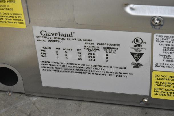 BRAND NEW SCRATCH AND DENT! 2024 Cleveland 22CET3.1 Stainless Steel Commercial Electric Powered SteamChef 3 Pan Electric Countertop Steamer. 208/220-240 Volts, 3 Phase. - Image 6 of 6