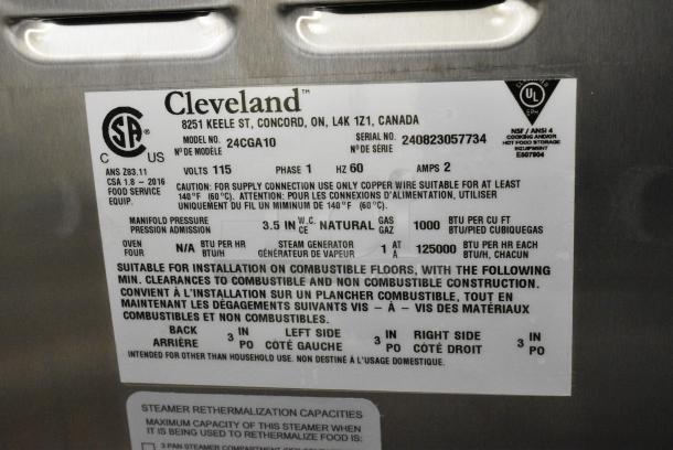 BRAND NEW SCRATCH AND DENT! 2024 Cleveland 24CGA10 Stainless Steel Commercial Natural Gas Powered SteamCraft Ultra Natural Gas 10 Pan Floor Steamer - 125,000 BTU - Image 9 of 12