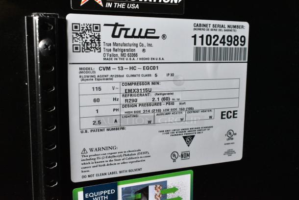 BRAND NEW SCRATCH AND DENT! 2024 True CVM-13-HC 24 7/8" Black Refrigerated Contemporary Glass Door Merchandiser with LED Lighting. 115 Volts, 1 Phase. Tested and Working! - Image 7 of 10