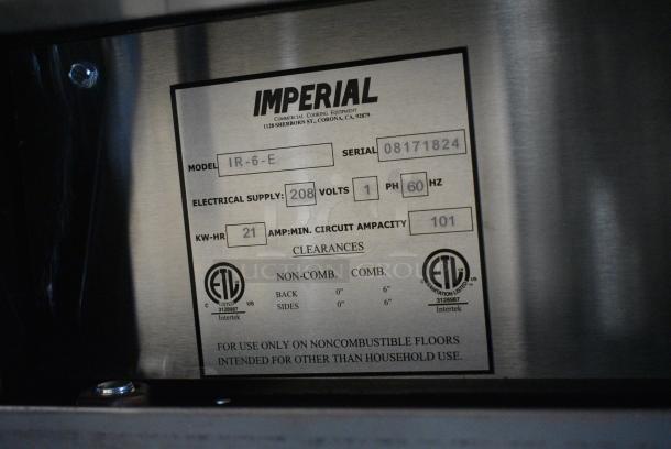 BRAND NEW SCRATCH AND DENT! Imperial Range IR-6-E Stainless Steel Commercial 36" Electric Range with 6 Round Plates and Standard Oven. 208 Volts, 1 Phase. - Image 9 of 9