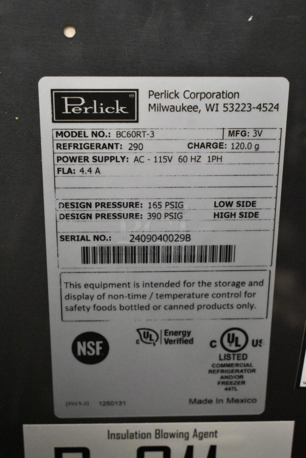 BRAND NEW SCRATCH AND DENT! 2024 Perlick BC60RT-3 Metal Commercial 60" Black Horizontal Flat Top Bottle Cooler w/ 2 Sliding Lids. 115 Volts, 1 Phase. Tested and Working! - Image 6 of 6