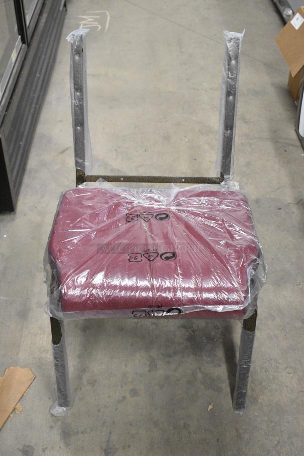 12 BRAND NEW SCRATCH AND DENT! Metal Chairs w/ Maroon Seat and Back Rests. 12 Times Your Bid! - Image 1 of 6