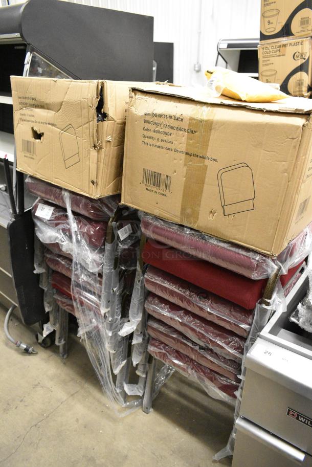 12 BRAND NEW SCRATCH AND DENT! Metal Chairs w/ Maroon Seat and Back Rests. 12 Times Your Bid! - Image 2 of 6