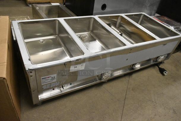 BRAND NEW SCRATCH AND DENT! 2024 ServIt 423EST4WS500 Stainless Steel Commercial Four Pan Sealed Well Electric Steam Table with Adjustable Undershelf. 120 Volts, 1 Phase. Cannot Test Due To Plug Style - Image 1 of 10