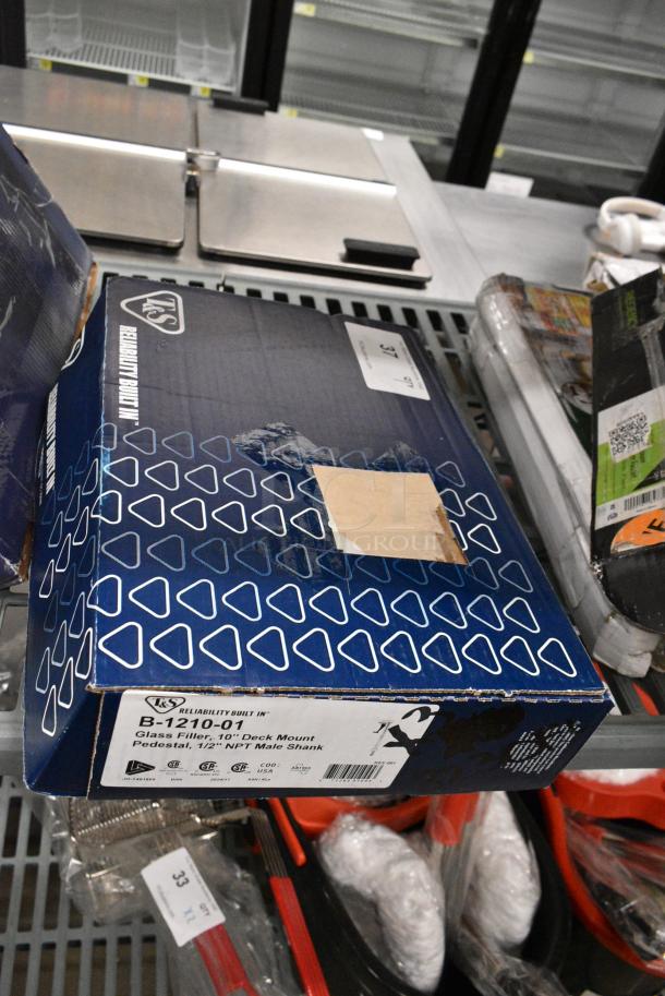 BRAND NEW SCRATCH AND DENT! T&S B-1210-01 Deck Mount Push Back Glass Filler with 10" Pedestal - 1/2" NPT Male Inlet - Image 2 of 5