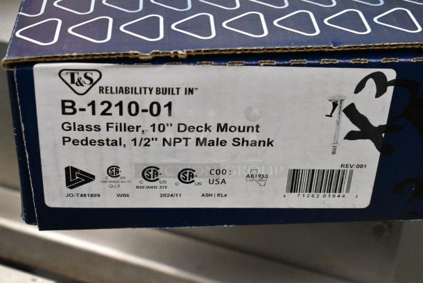 BRAND NEW SCRATCH AND DENT! T&S B-1210-01 Deck Mount Push Back Glass Filler with 10" Pedestal - 1/2" NPT Male Inlet - Image 5 of 5