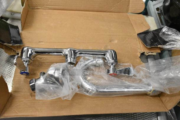 BRAND NEW SCRATCH AND DENT! 600FW84G Regency Wall Mount Faucet with 3 1/2" Swivel Gooseneck Spout and 8" Centers - Image 1 of 4