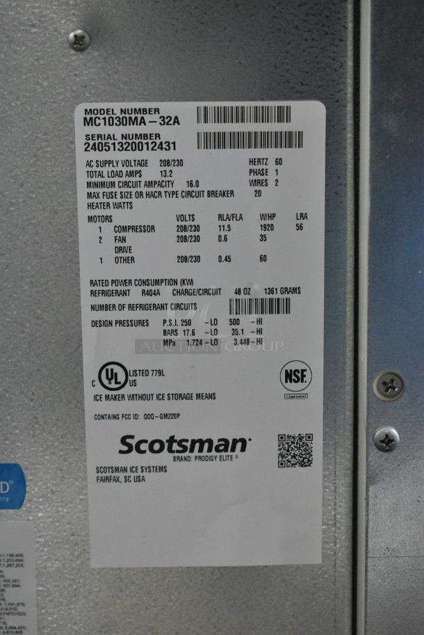 BRAND NEW SCRATCH AND DENT! 2024 Scotsman MC1030MA-32A Stainless Steel Commercial Prodigy Elite® Series 30" Air Cooled Medium Cube Ice Machine. 1077 lb., 208/230 Volts, 1 Phase. - Image 5 of 5