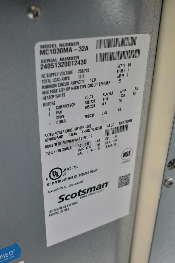 BRAND NEW SCRATCH AND DENT! 2024 Scotsman MC1030MA-32A Stainless Steel Commercial Prodigy Elite® Series 30" Air Cooled Medium Cube Ice Machine. 1077 lb., 208/230 Volts, 1 Phase. - Image 8 of 8