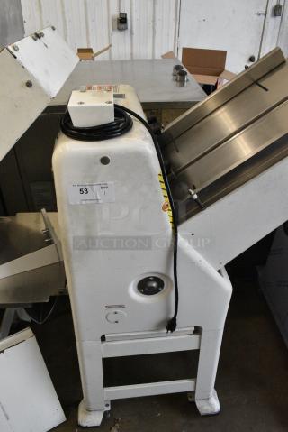 Oliver 797-32NC Metal Commercial Floor Style Bread Loaf Slicer on Commercial Casters. 115 Volts, 1 Phase. Tested and Working!