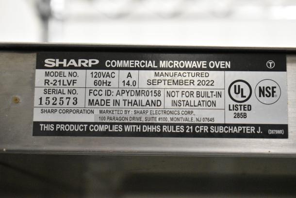 2022 Sharp R-21LVF Stainless Steel Commercial Countertop Microwave Oven. 120 Volts, 1 Phase. - Image 7 of 7