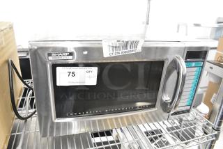 2022 Sharp R-21LVF Stainless Steel Commercial Countertop Microwave Oven. 120 Volts, 1 Phase.