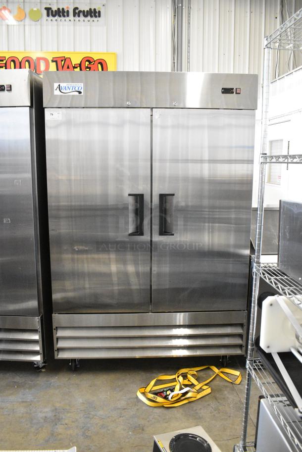 2023 Avantco 178A49FHC Stainless Steel Commercial 2 Door Reach In Freezer on Commercial Casters. 115 Volts, 1 Phase. Tested and Working! - Image 1 of 7