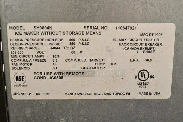Manitowoc SY0894N Stainless Steel Commercial Ice Machine Bin on Manitowoc C730S Commercial Ice Bin. 208-230 Volts, 1 Phase. - Image 9 of 10
