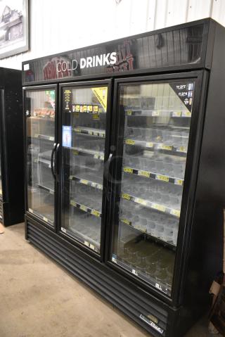 2018 True GDM-72-HC Metal Commercial 3 Door Reach In Cooler Merchandiser w/ Poly Coated Racks. 115 Volts, 1 Phase. Tested and Working!