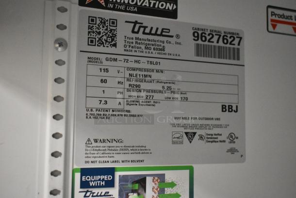 2019 True GDM-72-HC Metal Commercial 3 Door Reach In Cooler Merchandiser w/ Poly Coated Racks. 115 Volts, 1 Phase. Tested and Working! - Image 7 of 7