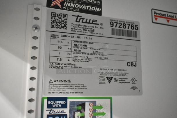 2019 True GDM-72-HC Metal Commercial 3 Door Reach In Cooler Merchandiser w/ Poly Coated Racks. 115 Volts, 1 Phase. Tested and Working! - Image 7 of 7